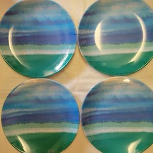 4pk Rachel Roy Melamine 11" Dinner Plates Blue & Teal Watercolor Summer Wave
